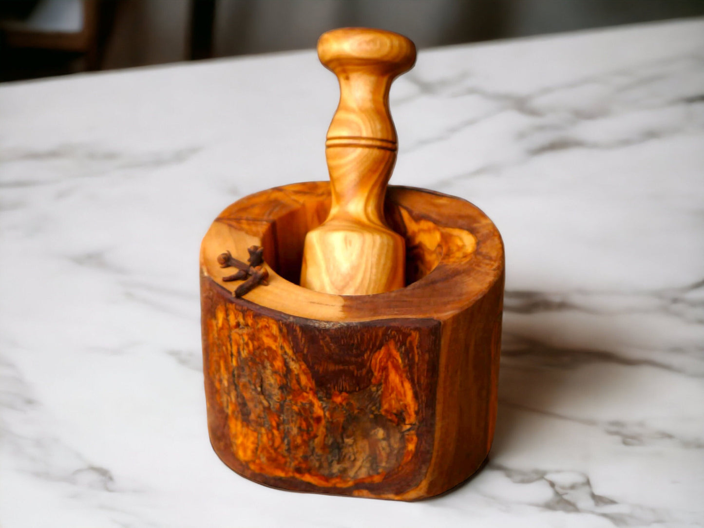 Olive Wood Wooden Pestle And Mortar Rustic Natural Handcrafted & Chemical Free | Various Sizes