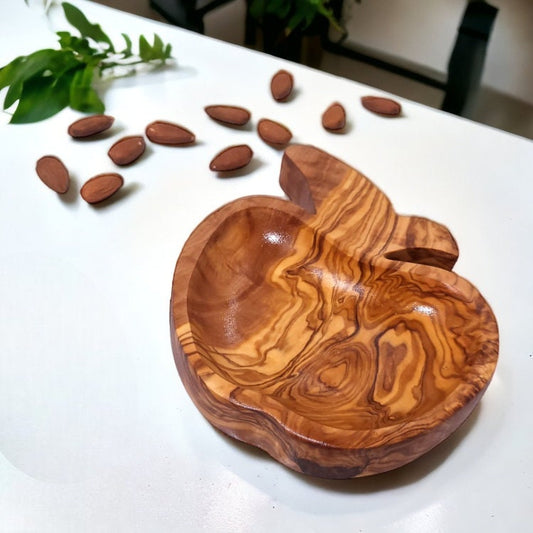 Olive Wood Apple shaped Dish, nut dish, crackers dish, kitchen, restaurant, living room, Sustainably Sourced, Eco-Friendly, handmade, gift