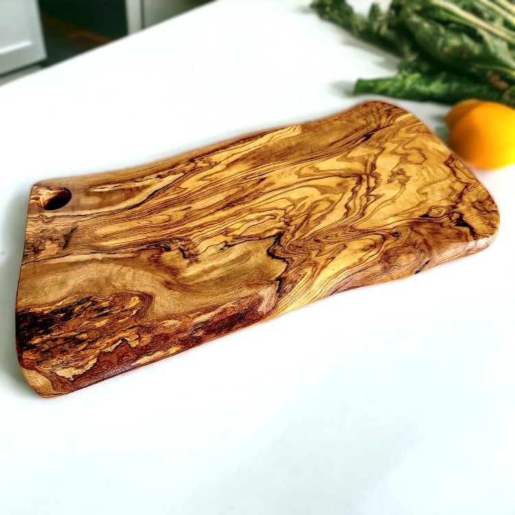 Olive Wood Handcrafted Irregular Shaped Charcuterie Wooden Cutting/Chopping Board with Hole | Unique Kitchen Gift Idea