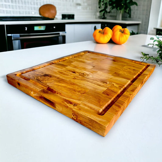 Olive Wood End Grain Chopping/Cutting Board | Large Heavy Rectangular Charcuterie W/ Drip Catching Groove | Various Sizes