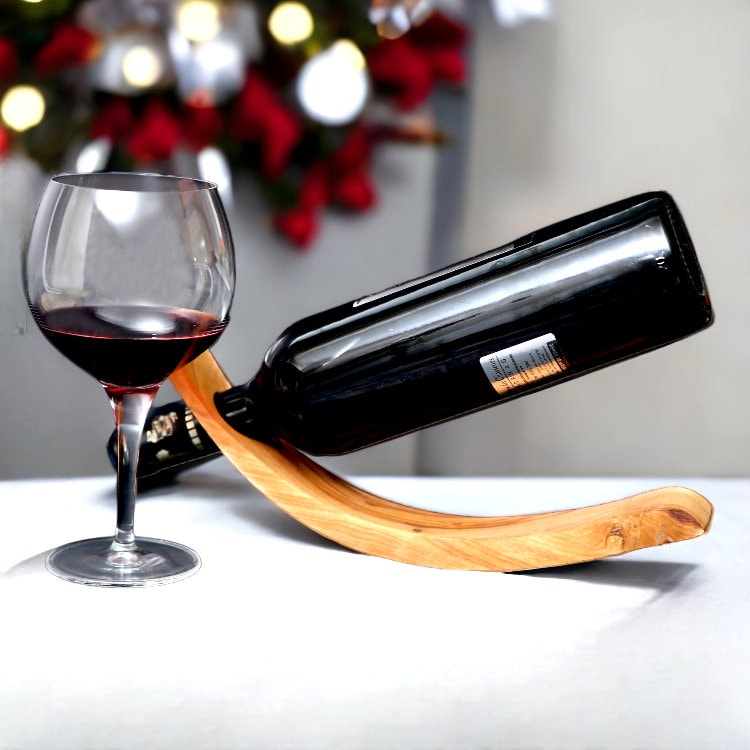 Olive Wood Crescent Bottle Holder, wine bottle holder, barware, gift