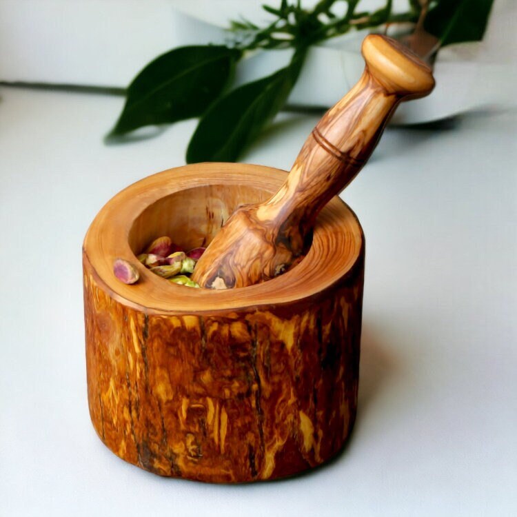 Olive Wood Wooden Pestle And Mortar Rustic Natural Handcrafted & Chemical Free | Various Sizes