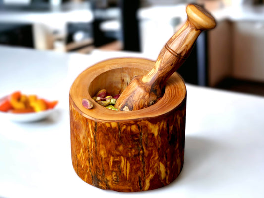 Olive Wood Wooden Pestle And Mortar Rustic Natural Handcrafted & Chemical Free | Various Sizes