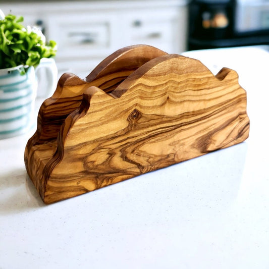 Olive Wood Classic Napkin Holder, tableware, dinner table, kitchen, decor, gift, handmade, wooden napkin holder, natural, artisanal, decor