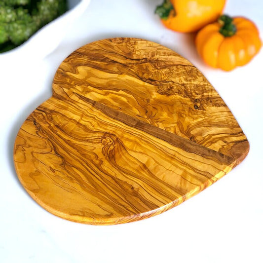 Olive Wood Handcrafted Heart Shaped Charcuterie Wooden Chopping/Cutting/Cheese Serving Board - Perfect Valentines/Romantic Gift Idea