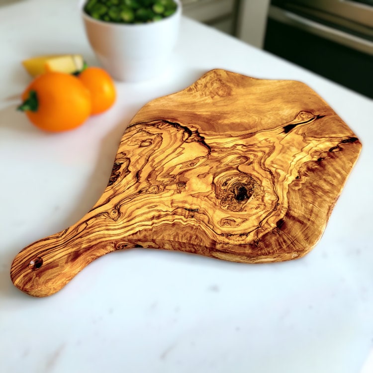 Olive Wood Large Irregular Shaped Wooden Chopping Board With Handle | Various Sizes