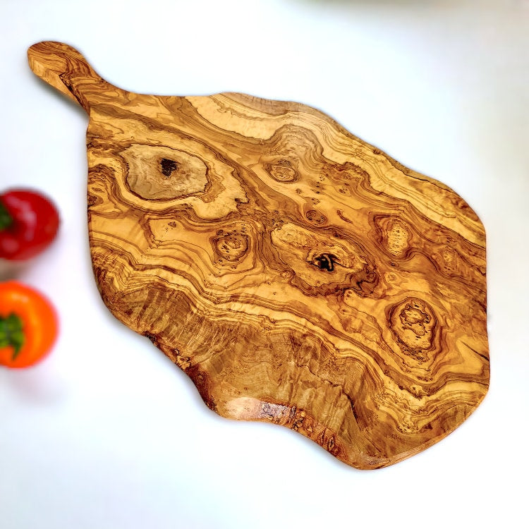 Olive Wood Large Irregular Shaped Wooden Chopping Board With Handle | Various Sizes
