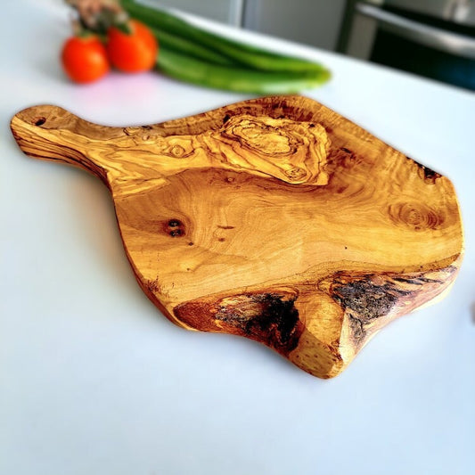 Olive Wood Large Irregular Shaped Wooden Chopping Board With Handle | Various Sizes