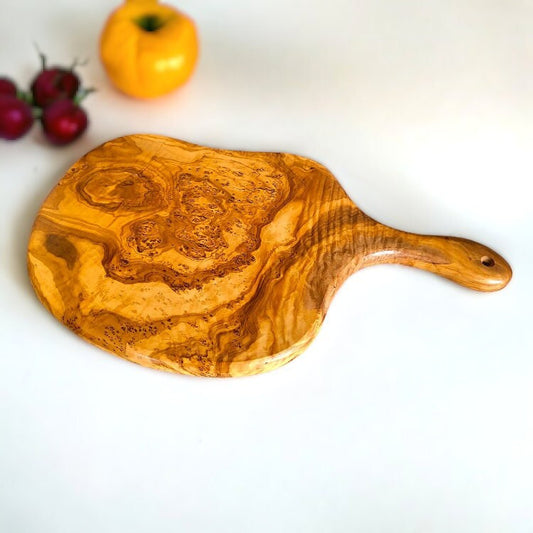Olive Wood Charcuterie Handcrafted Small Cutting/Chopping Board W/ Handle - Perfect Kitchen Gift Idea For Chefs & Cooking Lovers