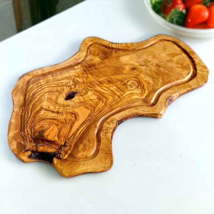 Large Olive Wood Chopping Board With Groove Irregular Shaped Cutting/Charcuterie/Cheese/Meat/Serving Board | Various Sizes