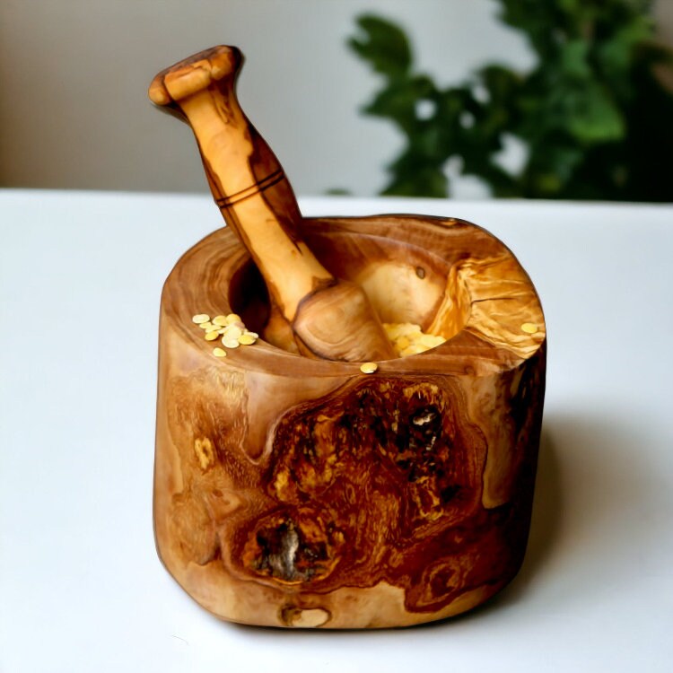 Olive Wood Wooden Pestle And Mortar Rustic Natural Handcrafted & Chemical Free | Various Sizes