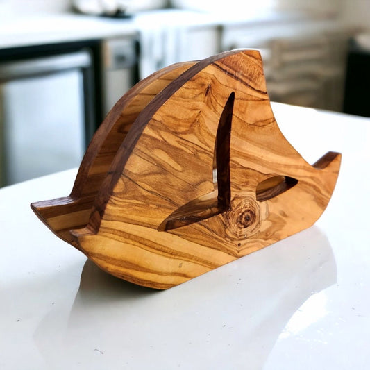 Olive Wood Boat Shaped Napkin Holder, natural, handmade, decor, gift