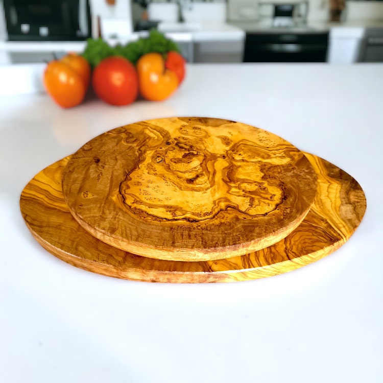 Olive Wood Round Wooden Chopping/Cutting/Charcuterie/Cheese Board Serving Platter | Various Sizes