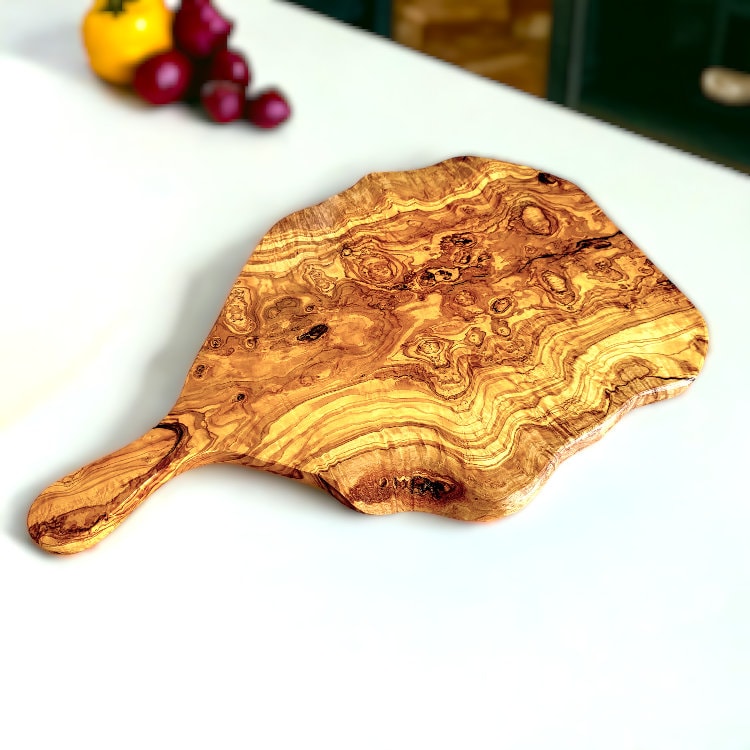 Olive Wood Large Irregular Shaped Wooden Chopping Board With Handle | Various Sizes
