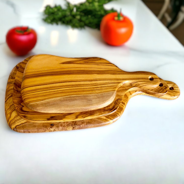 Olive Wood Small Charcuterie Board Wooden Serving Platter W/ Handle | Various Sizes