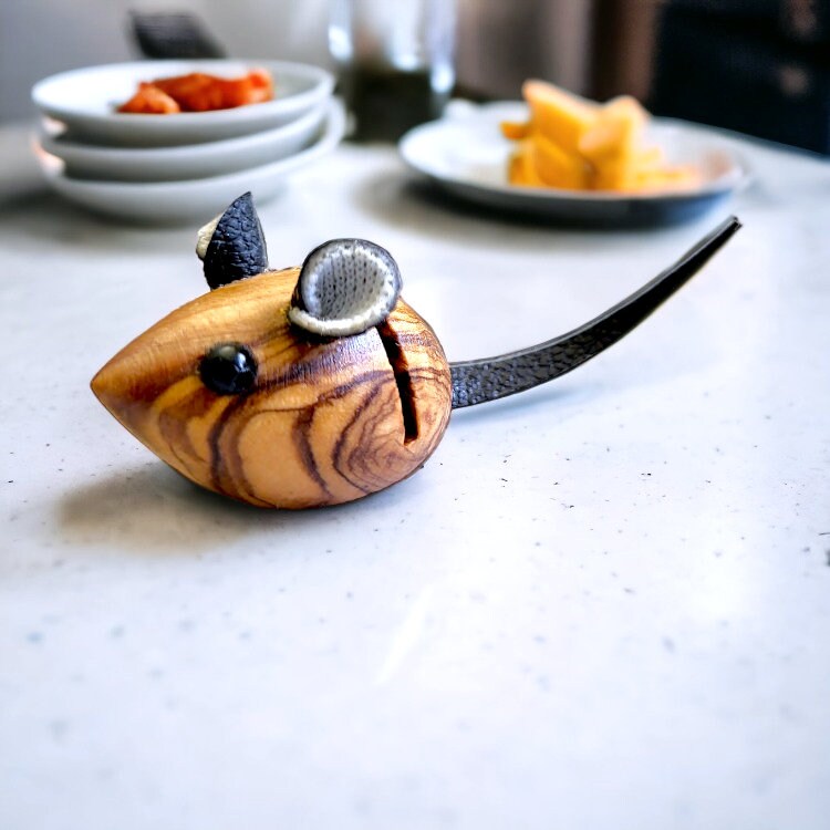 Olive wood set for cheese lover, cheese board, small bwol, olive picker, cheese knife, wood mouse holder, handmade, natural, chef, gift