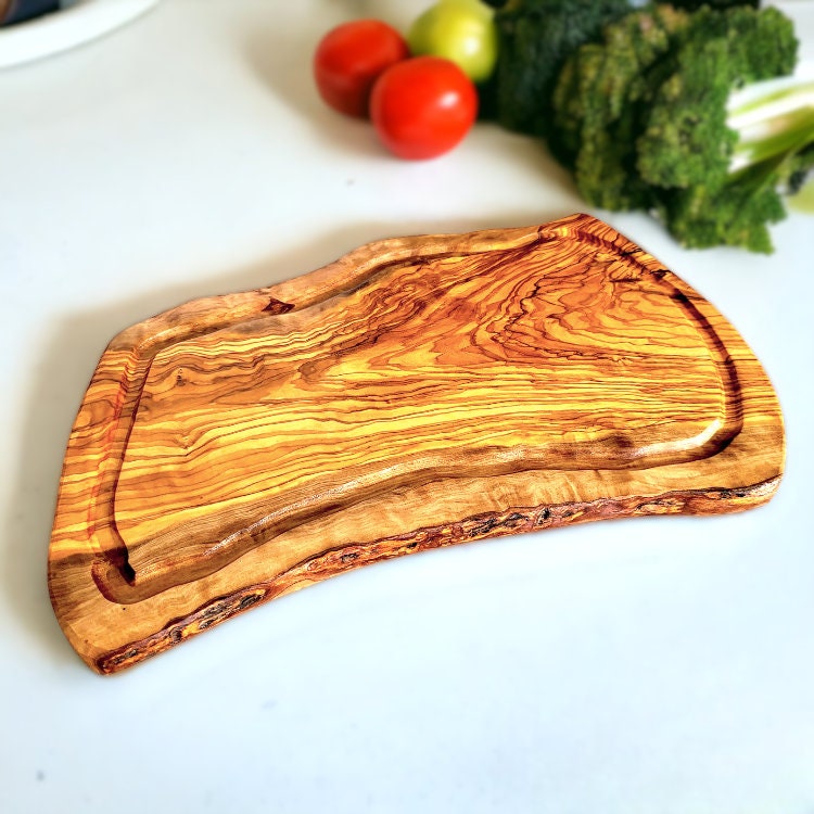 Large Olive Wood Chopping Board With Groove Irregular Shaped Cutting/Charcuterie/Cheese/Meat/Serving Board | Various Sizes
