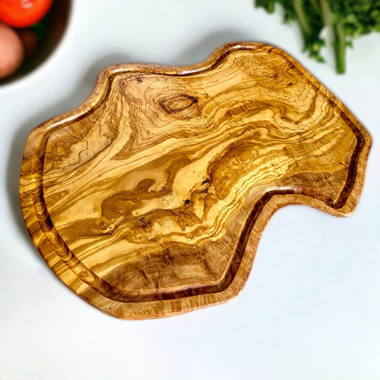Large Olive Wood Chopping Board With Groove Irregular Shaped Cutting/Charcuterie/Cheese/Meat/Serving Board | Various Sizes