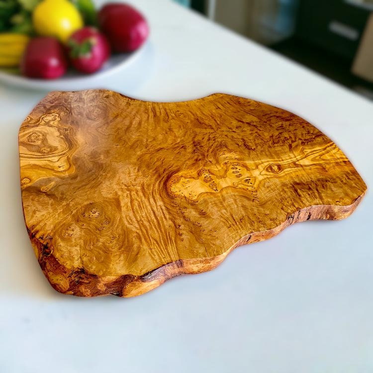 Olive Wood Solid Hand Crafted Irregular Shaped Cheese Chopping/Cutting Board - Perfect Gift Idea For Chefs & Cooking Lovers