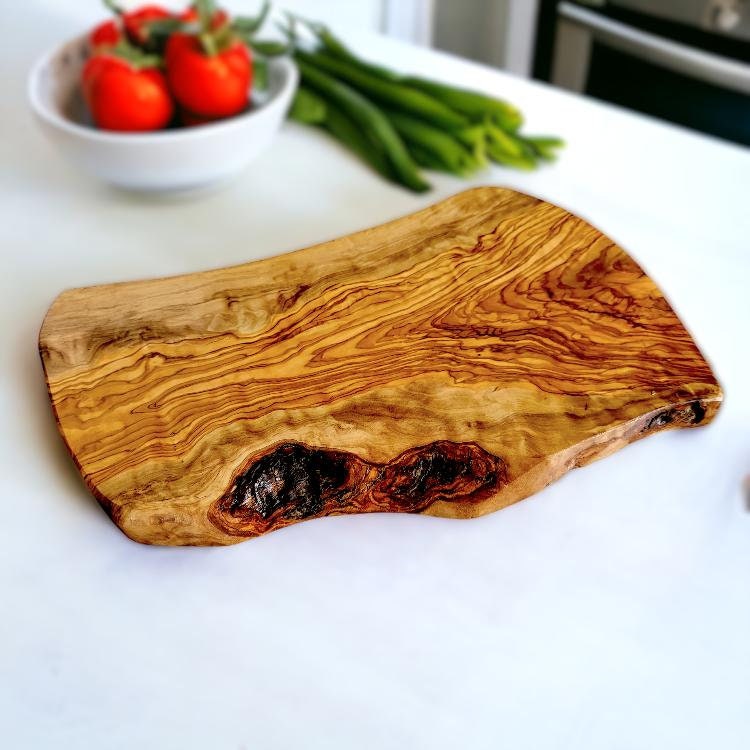 Olive Wood Solid Hand Crafted Irregular Shaped Cheese Chopping/Cutting Board - Perfect Gift Idea For Chefs & Cooking Lovers