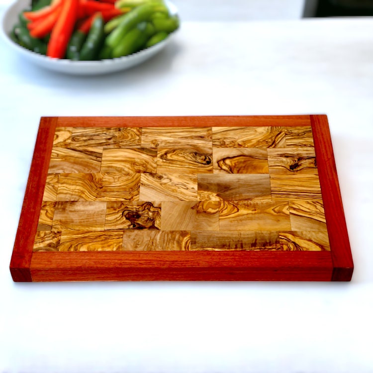 Rectangular End Grain Cutting Board with Red Border