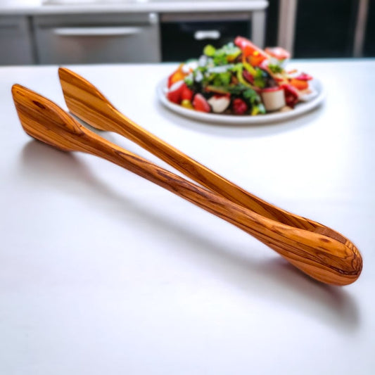 Olive Wood Handcrafted Wooden Salad Tongs