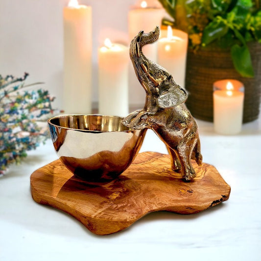 Olive wood base Elephant Bowl