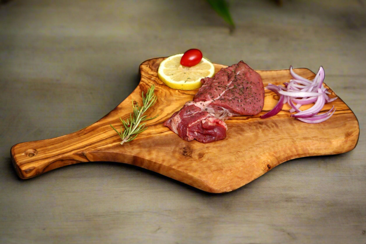 Olive Wood Slim Irregular Shaped Cutting Board with Handle
