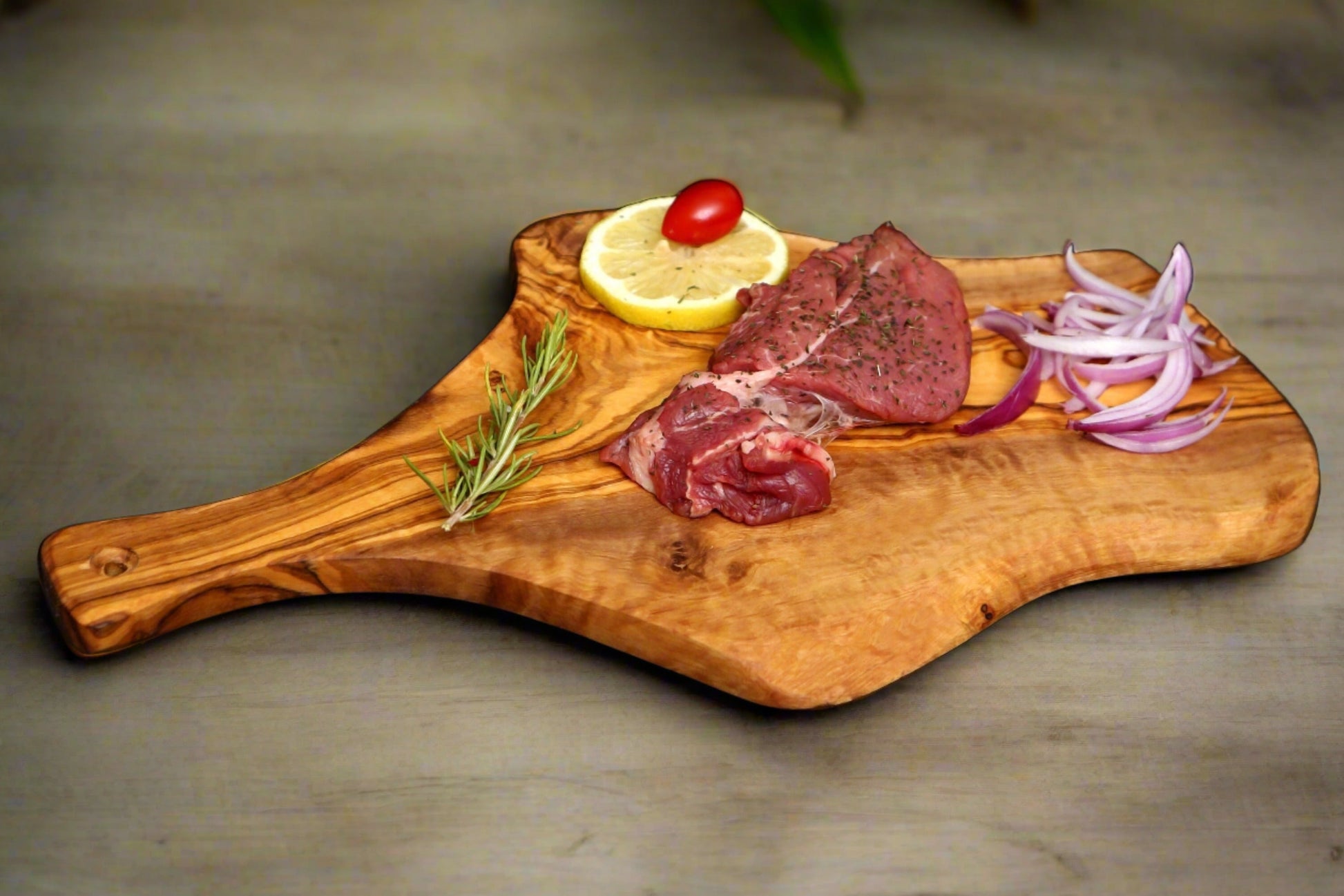 Olive Wood Slim Irregular Shaped Cutting Board with Handle