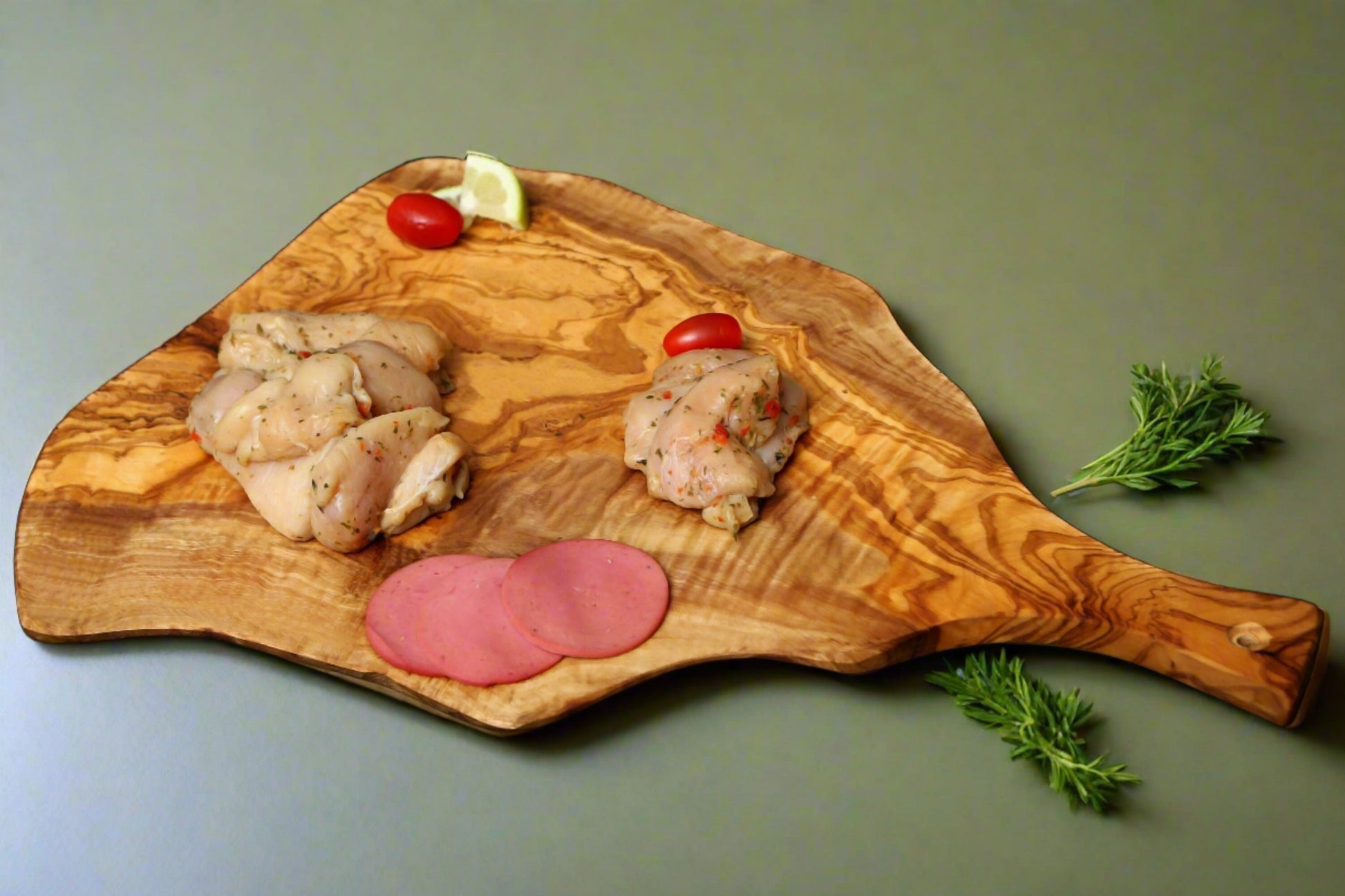 Olive Wood Slim Irregular Shaped Cutting Board with Handle